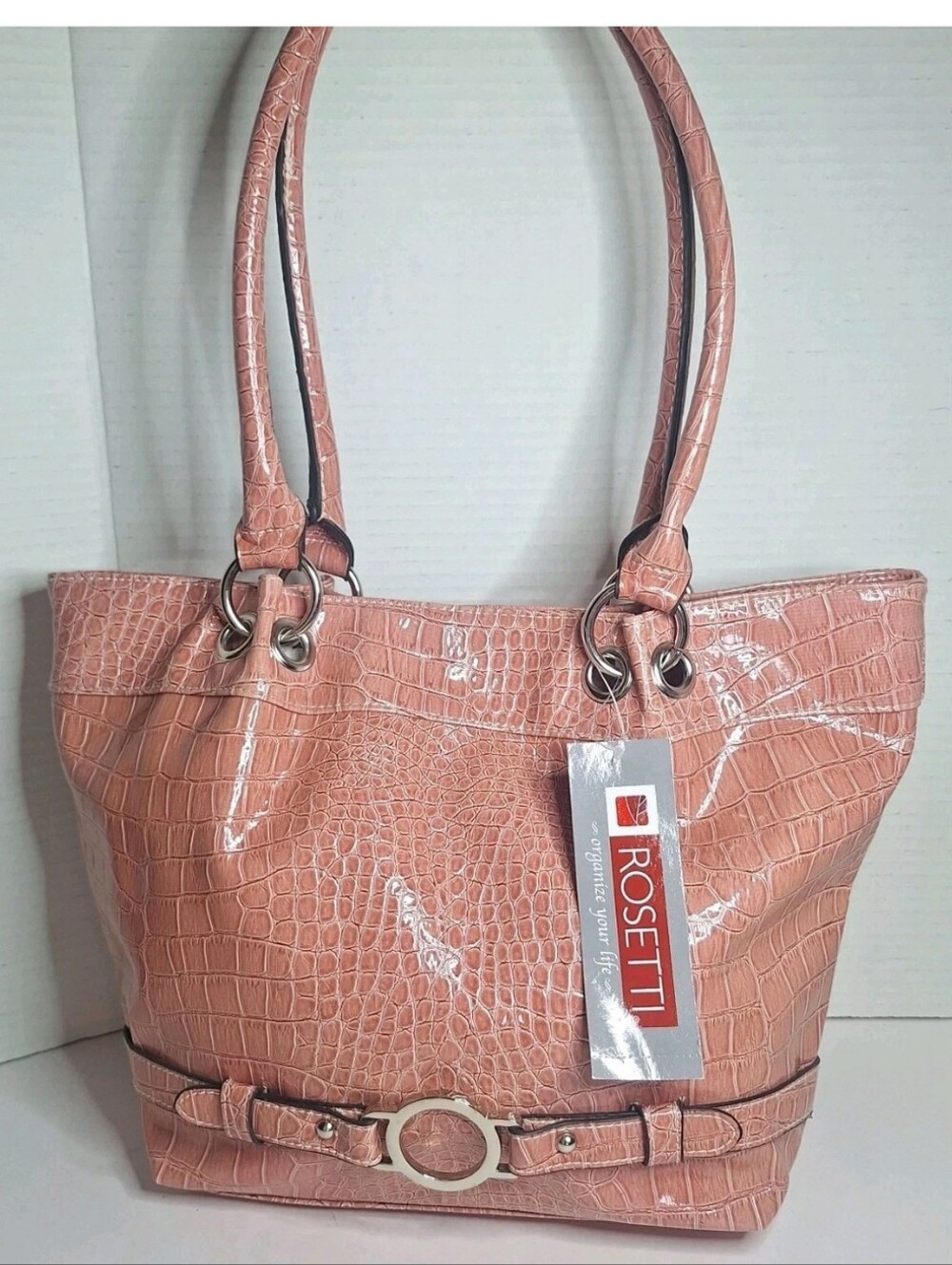 Rosetti Shoulder Bag Faux Leather Coral Pink Croc Embossed Purse Chic Boho